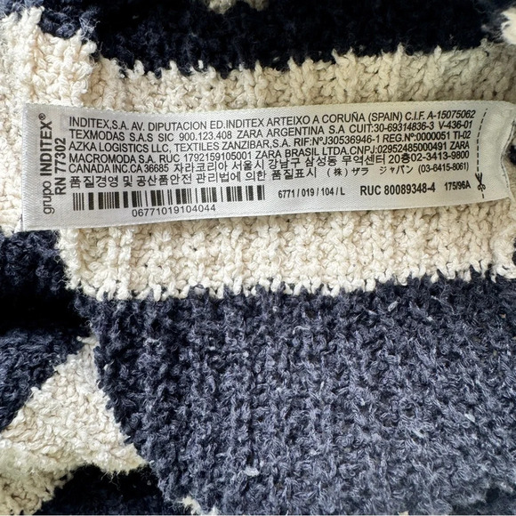 Zara Striped Chunky Knit Sweater Blue Cream V Neck Boxy Fit Nautical Preppy Sz L - Picture 5 of 16